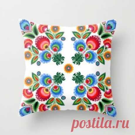 Polish Folk Pattern Throw Pillow by bachullus  - $20.00