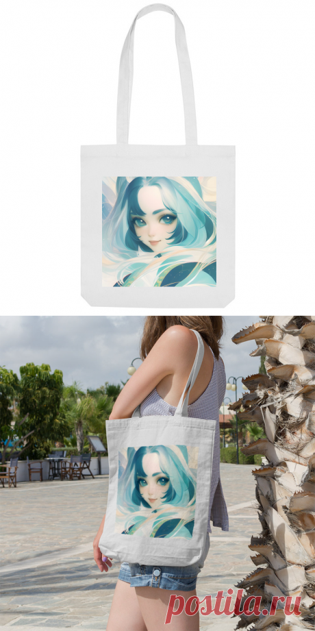 Сумка «Девушка с голубыми волосами, аниме арт» цвет белый - дизайнер принта Anstey