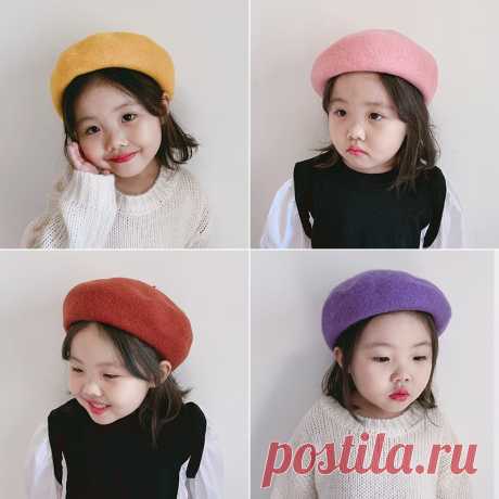 Зимний теплый шерстяной берет для девочек 2-6 лет, Детские однотонные милые шапки, Детские универсальные шапки | Мать и ребенок беретка для девочки