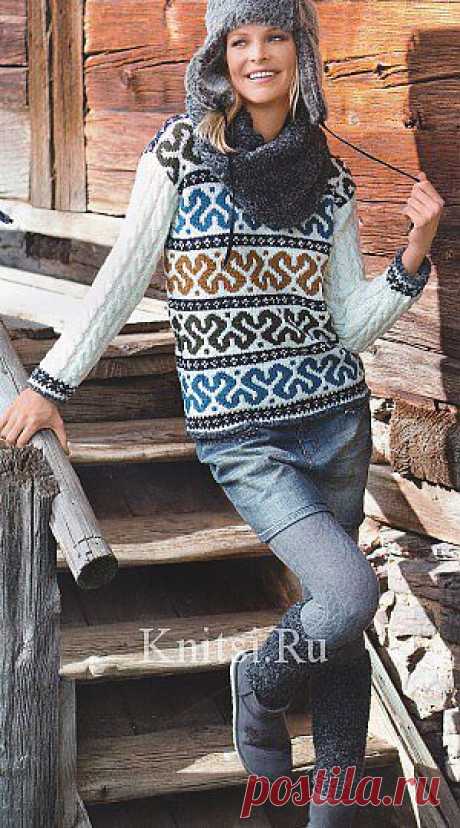 Жаккардовый пуловер, капюшон-труба и гетры. Вязание для женщин / Пуловеры / Спицами