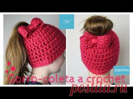 GORRO COLETERO CROCHET | DIESTRA  | MESSY BUN HAT CROCHET | ENGLISH  SUBTITLES | CHIC DIY