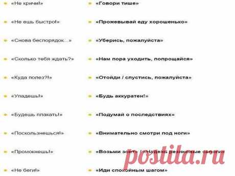 50 фраз, которые помогут наладить общение с ребенком
______________________________________________
В воспитании детей огромное значение имеет то, какие слова мы им говорим. В порыве эмоций то и дело вылетают негативные высказывания-клише, а толку от них никакого.