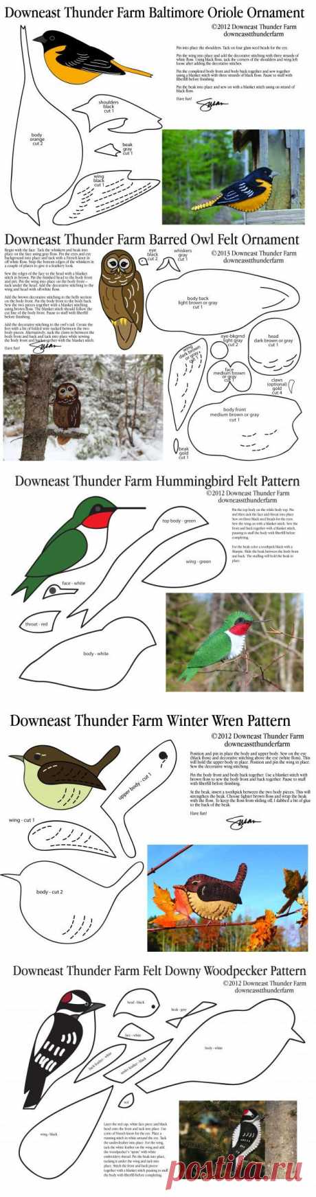 Великолепные фетровые птички с выкройками от Сьюзен | Варварушка-Рукодельница