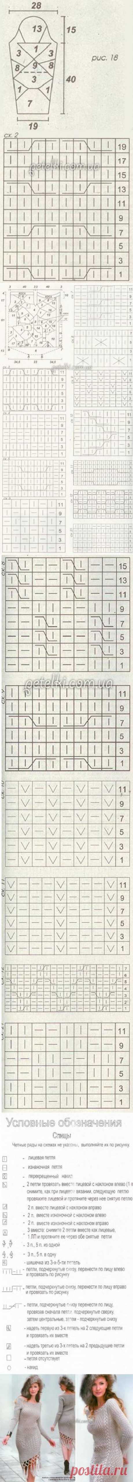 Платье из 21 узора спицами. Описание, схемы вязания