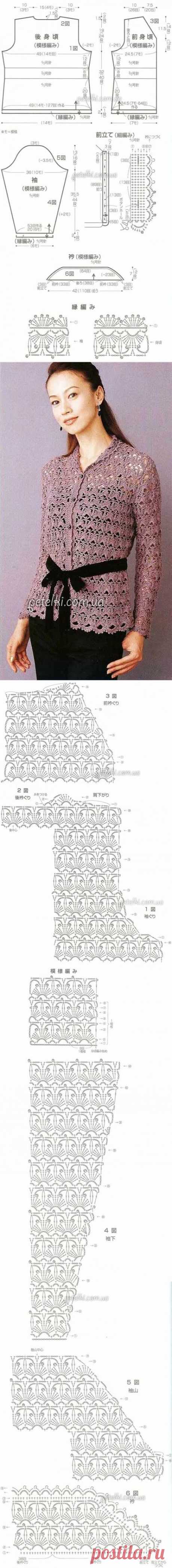 Элегантный кружевной жакет крючком. Схемы вязания