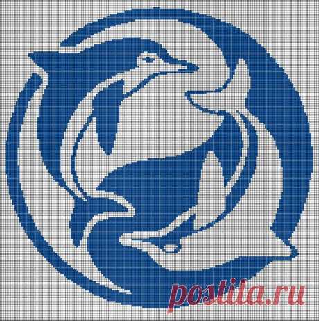 Силуэт дельфинов инь-ян схема вышивки крестом в pdf