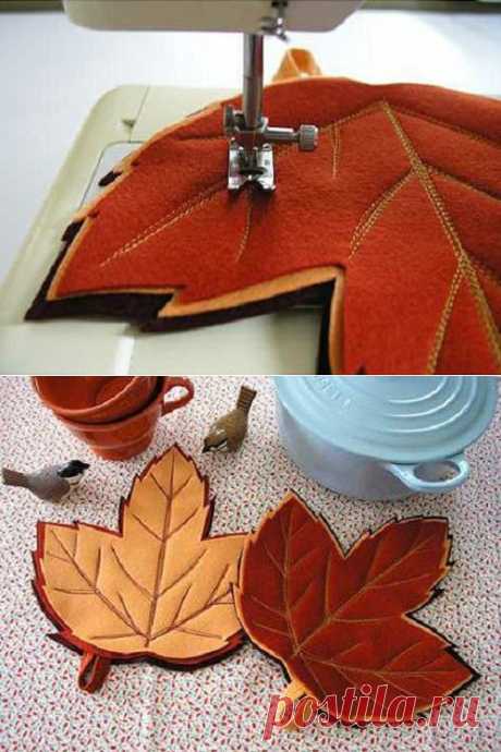Прихватка из фетра Осенний листик | Мастер классы | рукоделие, декор, полимерная глина, плетение, вышивание