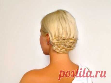 Dutch braided prom hairstyle Wedding updo for medium long hair Greek goddess - YouTube