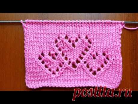 Очаровательный ажурный узор спицами "Сердечки" + схема. Knit an  openwork pattern "Hearts".