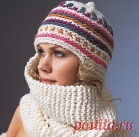 Вязаная шапка-шарф (Вязание спицами) | Журнал Вдохновение Рукодельницы