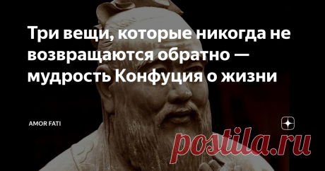 Три вещи, которые никогда не возвращаются обратно — мудрость Конфуция о жизни В молодости кажется, что все дороги открыты человеку. И по большому счету так и есть. Но не всегда, и чем скорее это становится понятно, тем лучше. Из чего состоит наша жизнь? Вот есть одна цитата:   Наши жизни определяются возможностями. Даже теми, которые мы упускаем... Загадочная история Бенджамина Баттона, кинофильм  Вот по сути так и есть — мы либо используем возможности, либо нет. И вспомин...