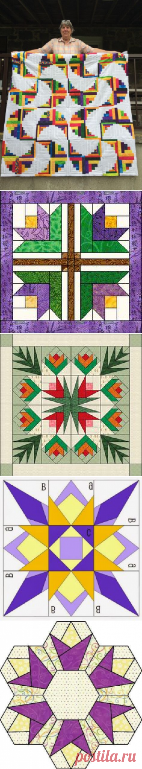 Образцы лоскутных блоков с использованием квадратов и треугольников, ромбов и шестиугольников — Сделай сам, идеи для творчества - DIY Ideas