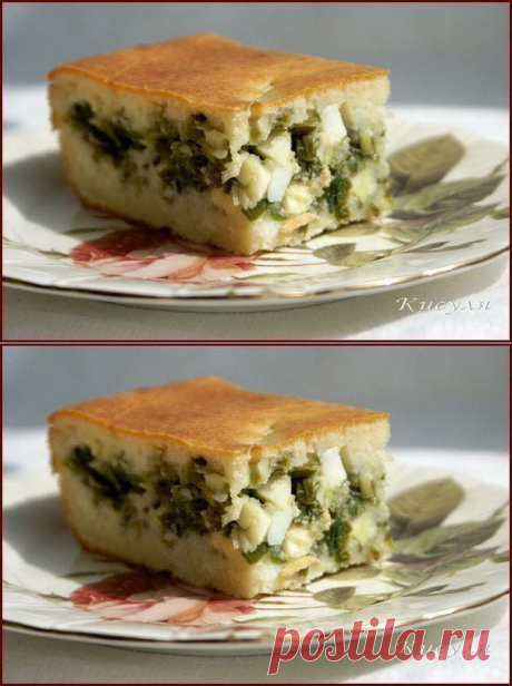 Кулинария- Быстрый (заливной) пирог с зелёным луком и яйцом.