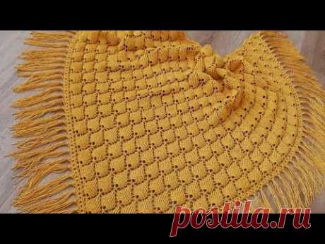 شال كروشية مثلث  بغرزة الأناناسة /Easy crochet shawl #شال_كروشيه#crochet_shawl