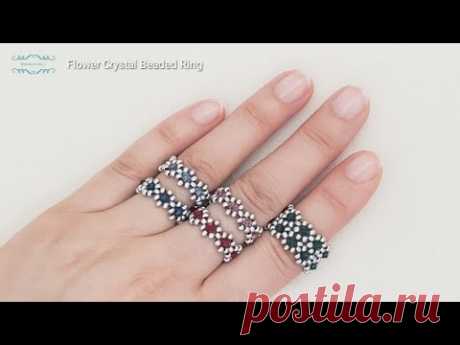 Floral Crystal Beaded Ring. Beads jewelry making. Beading tutorials. Beads work