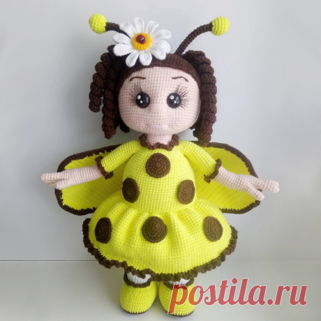 PDF Интерьерная кукла &quot;Божья коровка&quot; крючком. FREE crochet pattern; Аmigurumi doll patterns. Амигуруми схемы и описания на русском. Вязаные игрушки и поделки своими руками #amimore - большая кукла в платье, куколка, девочка.