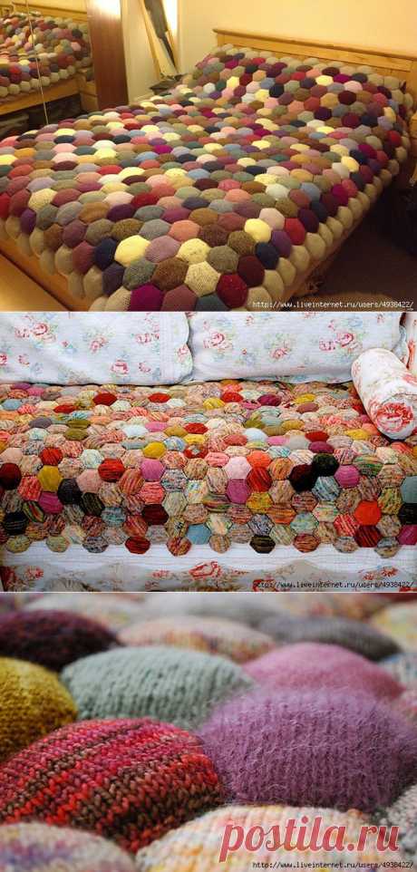 Одеяло «Соты» из объемных шестиугольников крючком от Valerie Lawson и спицами от tiny owl knits.