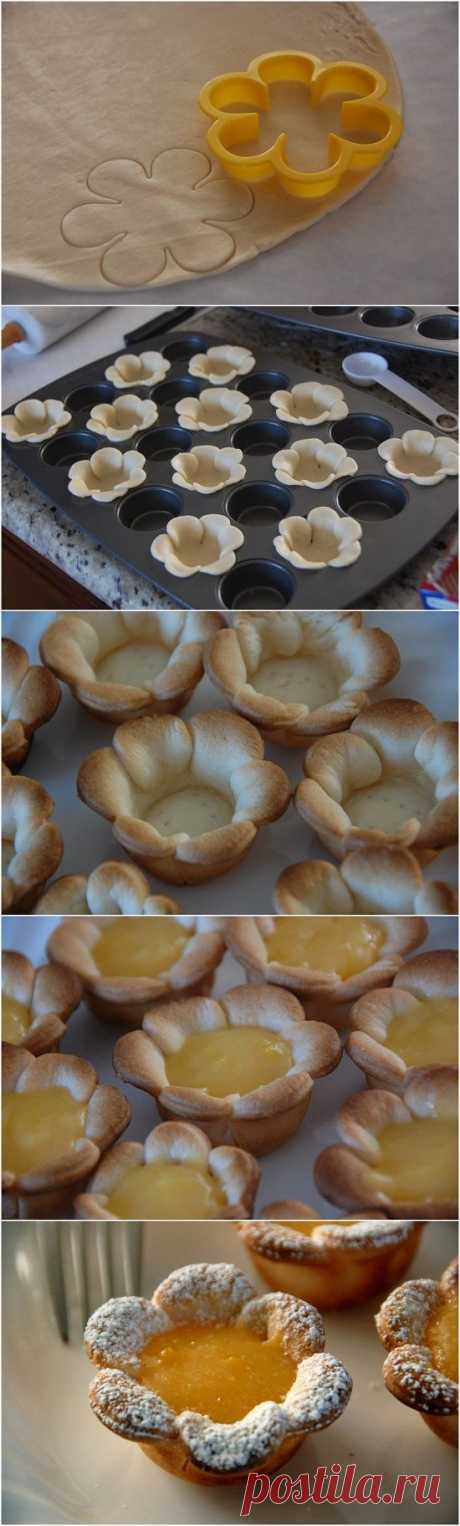 Flower shaped Mini Lemon Curd Tarts / Еда и напитки / Разделка теста / Pinme.ru / Галина Макарова