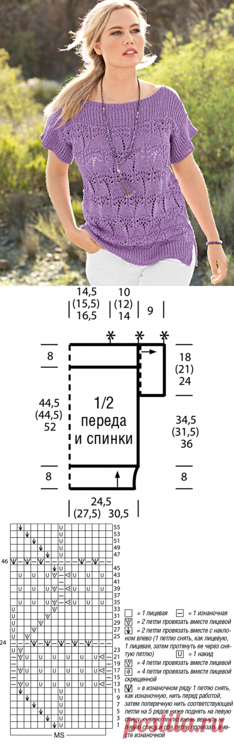 Джемпер с горловиной-лодочкой - схема вязания спицами. Вяжем Джемперы на Verena.ru