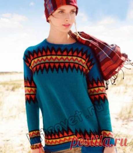 Объемный пуловер жаккард - Хитсовет Вязание спицами для женщин объемного пуловера с жаккардовым узором со схемой и пошаговым бесплатным описанием.