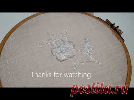 White Work Silk Graceful Flower Floral stitches White Embroidery