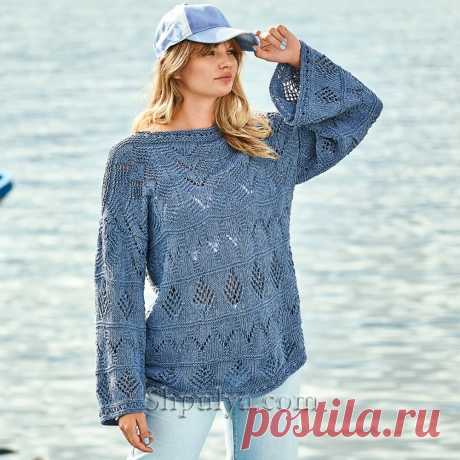 Хлопковый пуловер с миксом узоров цвета денима | Be Creative | Пульс Mail.ru