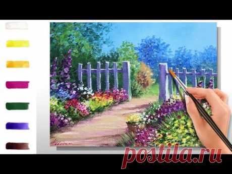 Цветущий сад. Как нарисовать пейзаж 🎨АКРИЛ! Сезон 9-10 | Мастер-класс ДЕМО