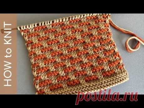 🍂Красивейший двухцветный узор для осенних проектов🍁Nice two colour knit stitch for autumn projects