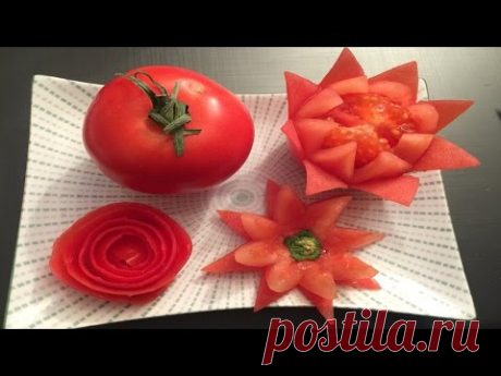 How to make tomato flower - tomato rose - fruit and vegetable carving by Nidnoi