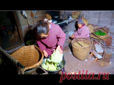 Первобытная китайская жизнь в забытой деревне, традиционные пельмени в каменном доме