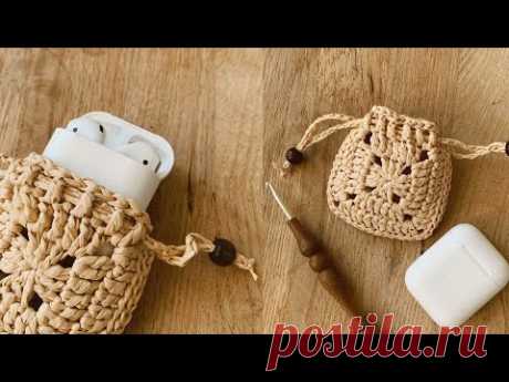 Чехол для наушников из рафии вязаный крючком crochet case for airpods  @shoddikate