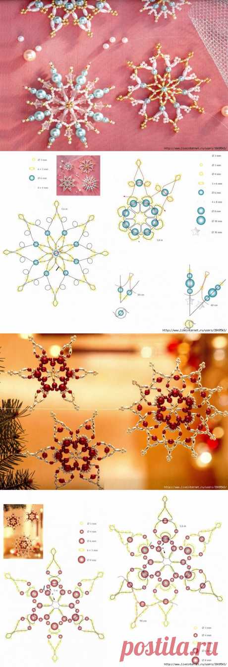 Большая подборка бисерных снежинок. - Мир рукоделия