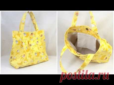 バッグ 作り方 マチ付き裏地付き　lined tote bag　how to make a tote bag タック入りトートバッグ 作り方　（再アップです。）