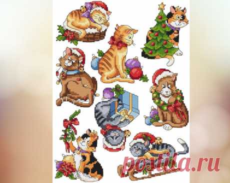 Christmas cats Digital Pdf Funny cats Counted Cross - Etsy España