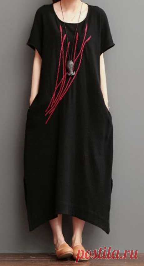 Embroideried ears of rice black linen maxi dresses sundress