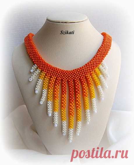 Yellow/White/Orange Beaded Necklace Bib Necklace Seed от Szikati