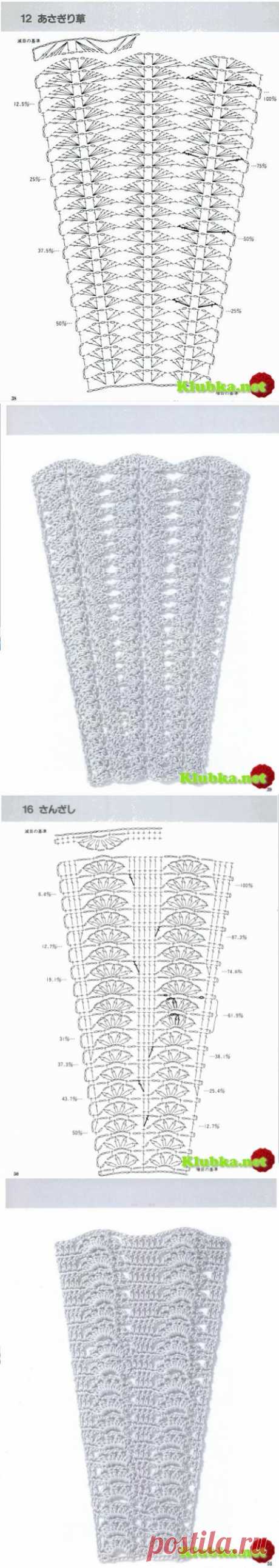 Схемы узоров для расширения полотна , для платьев, юбок и круглой кокетки (крючок) » Клубка.Нет - Все о вязании крючком