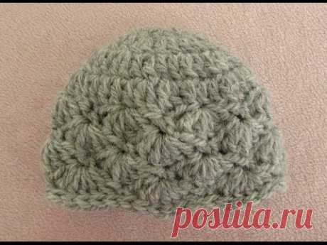 VERY EASY pretty crochet baby hat - shell stitch baby hat tutorial