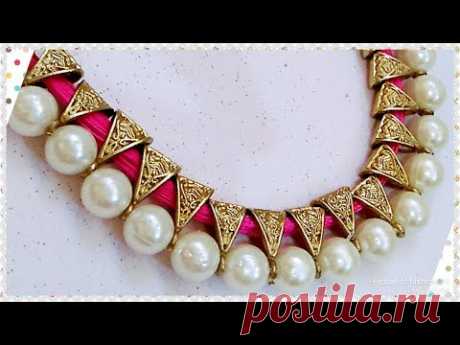 How To Make Antique Silk thread Necklace//Pearl Jewellery..!