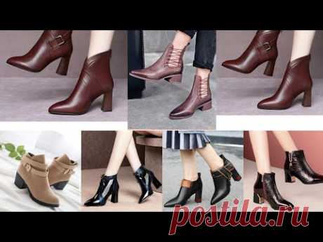 Women's fashion pointy toe Chelsea zipper buckles block high heels ankle boots 2021