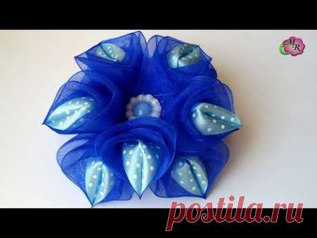 Бант из органзы. Канзаши МК/ Bow from organza. DIY Kanzashi