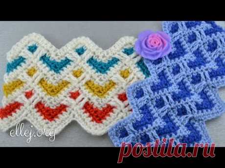 Видео урок: Узор для пледа Шевроны с сердечками. Little Hearts crochet stitch. Free Tutorial.
