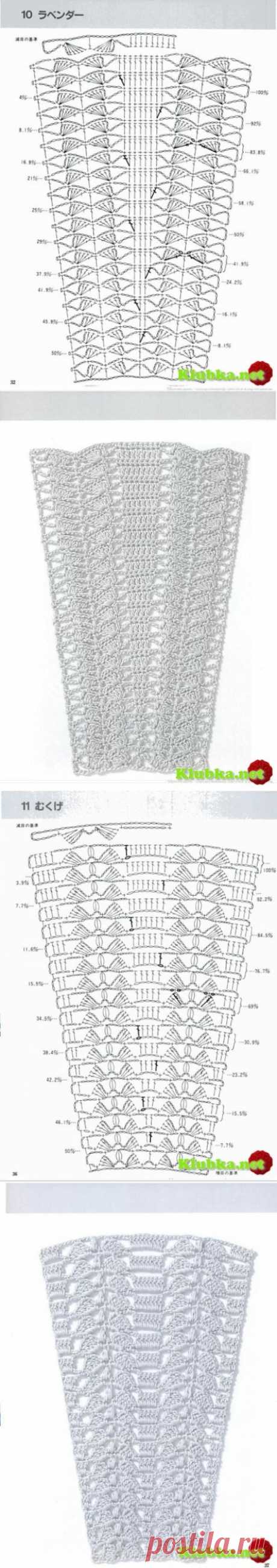 Схемы узоров для расширения полотна , для платьев, юбок и круглой кокетки (крючок) » Клубка.Нет - Все о вязании крючком