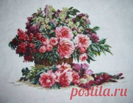 Cross Stitch Peonies and lilac. Free patterns for embroidery colors | Домоводство для всей семьи