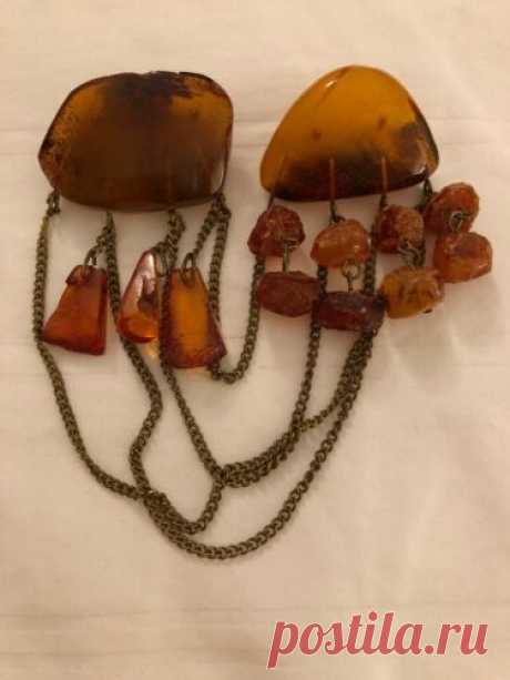 VINTAGE ANTIQUE Genuine BALTIC AMBER Double BROOCH Pin Chain Dangling 26g | eBay