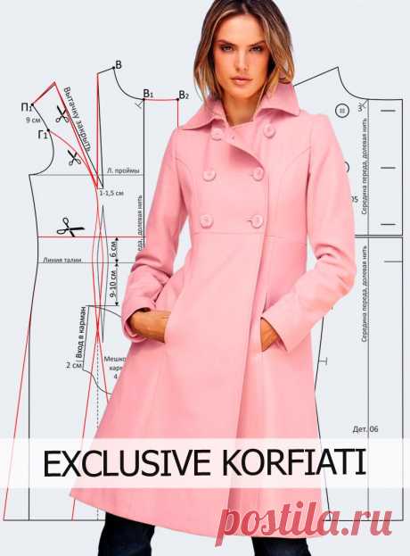 Выкройка пальто с завышенной талией от Анастасии Корфиати Выкройка пальто с завышенной талией. Само очарование! Нежнейший розовый цвет, элегантная длина и умеренный клеш. Пальто - фаворит гардероба.