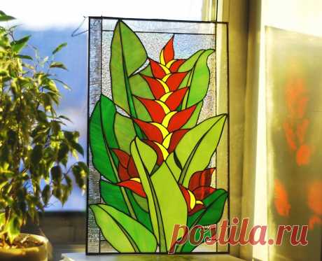 Panel de vidrieras Ave del paraíso Regalos de Navidad Vidrieras colgantes Flores rojas Vidrieras suncatcher Vidrieras personalizadas - Etsy Chile