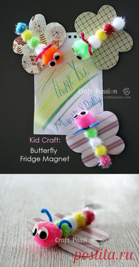 Kid Craft | Butterfly Fridge Magnet | Free Pattern &amp; Tutorial at CraftPassion.com