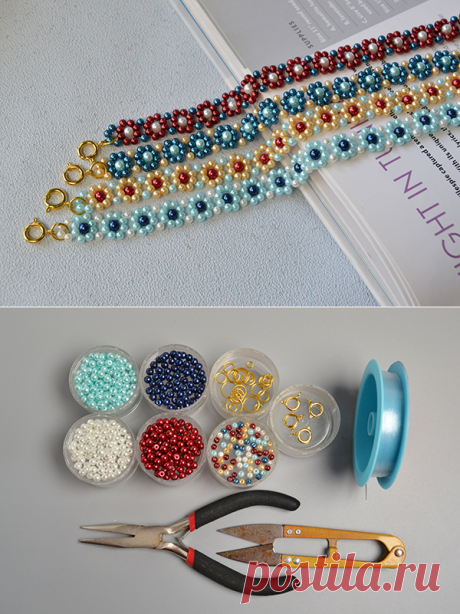 Making Fresh Colored Pearl Beaded Flower Bracelets  - Carol's Crafts House