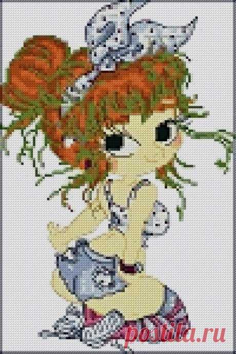 Bigeye Girl in Shorts Cross Stitch PDF Pattern Download Cross | Etsy